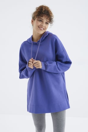 Oversize Kapüşonlu 2li Paket Siyah-Eflatun Kadın Tunik Sweatshirt - 97242