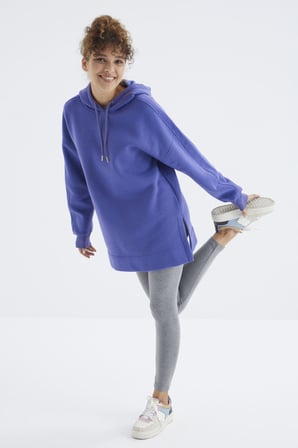 Oversize Kapüşonlu 2li Paket Siyah-Eflatun Kadın Tunik Sweatshirt - 97242