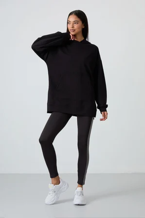 Oversize Kapüşonlu 2li Paket Siyah-Çağla Kadın Tunik Sweatshirt - 97163