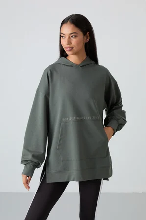 Oversize Kapüşonlu 2li Paket Siyah-Çağla Kadın Tunik Sweatshirt - 97163