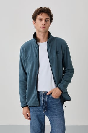 Standart Kalıp Dik Yaka 2li Paket Petrol-Ekru Erkek Polar Sweatshirt - 87992