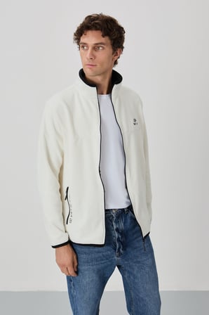 Standart Kalıp Dik Yaka 2li Paket Petrol-Ekru Erkek Polar Sweatshirt - 87992