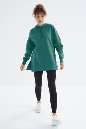 Oversize Kapüşonlu 2li Paket Yaban Gülü-Deniz Yeşili Kadın Tunik Sweatshirt - 97242
