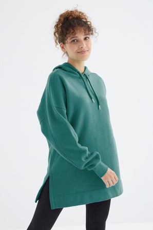 Oversize Kapüşonlu 2li Paket Yaban Gülü-Deniz Yeşili Kadın Tunik Sweatshirt - 97242