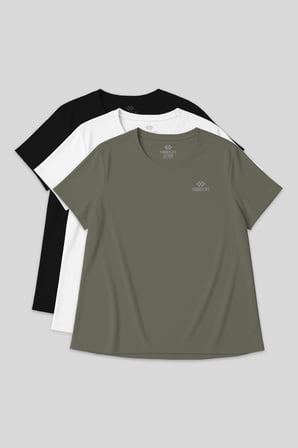 Rahat Form 3lü Paket Siyah-Beyaz-Haki Battal Kadın T-Shirt - 97308