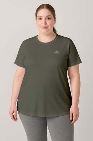 Rahat Form 3lü Paket Siyah-Beyaz-Haki Battal Kadın T-Shirt - 97308