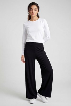 Siyah Comfort Fit Geniş Paça Korsajlı Palazzo Kadın Pantolon - 94681
