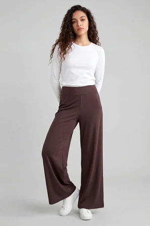Kahverengi Comfort Fit Geniş Paça Korsajlı Palazzo Kadın Pantolon - 94681