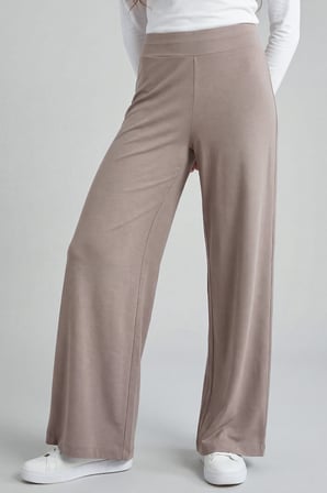 Koyu Bej Comfort Fit Geniş Paça Korsajlı Palazzo Kadın Pantolon - 94681