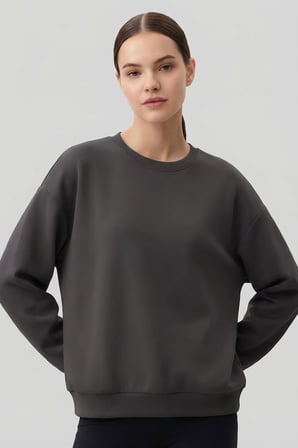 Basic Oversıze O Yaka 3lü Paket Koyu Gri-Bej- Yaban Gülü Kadın Sweatshirt - 97053