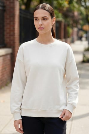 Basic Oversıze O Yaka 2li Paket Siyah-Ekru Kadın Sweatshirt - 97053
