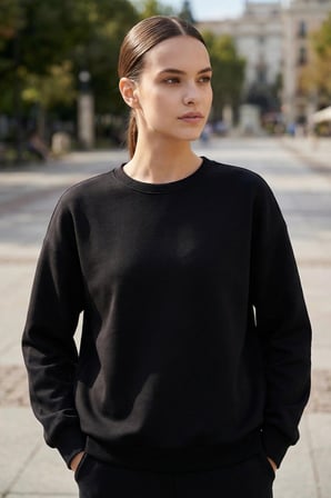 Basic Oversıze O Yaka 2li Paket Siyah-Ekru Kadın Sweatshirt - 97053