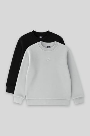 Standart Fit 2li Paket Siyah-Taş Erkek Çocuk Sweatshirt - 11232