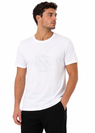 Tommy Life Erkek Beyaz Bisiklet Yaka Tshirt