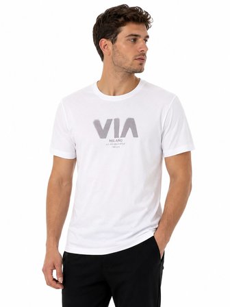 Tommy Life Erkek Beyaz Bisiklet Yaka Tshirt