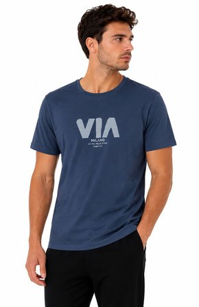 Tommy Life Erkek Mavi Bisiklet Yaka Tshirt 88498