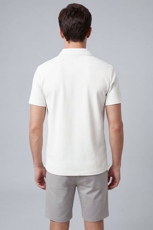 Ekru Rahat Form Yumuşak Dokulu Polo Yaka Erkek T-Shirt - 88496