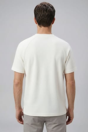 Ekru Rahat Form Esnek Nefes Alabilir Erkek T-Shirt - 88495