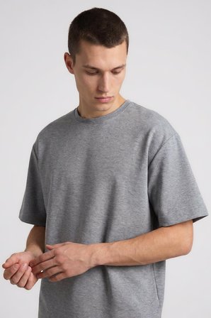 Gri Melanj Oversize Fit Basic Erkek Şort Takım - 85292