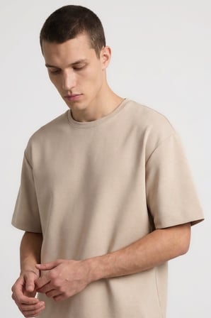 Bej Oversize Fit Basic Erkek Şort Takım - 85292
