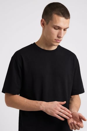 Siyah Oversize Fit Basic Erkek Şort Takım - 85292