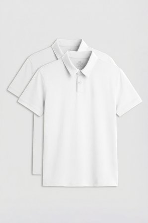 Standart Fit Basic Polo Yaka 2li Paket Beyaz Erkek T-Shirt - 87768
