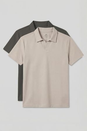 Rahat Form Polo Yaka 2li Paket Haki-Bej Erkek T-Shirt - 88496