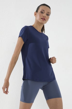 Standart Kalıp O Yaka 2li Paket İndigo-Limon Kadın T-Shirt - 97144