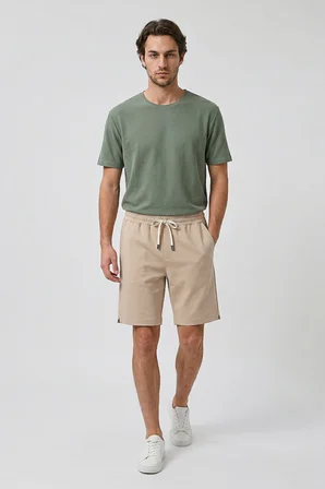 Bej Standart Fit Basic Arka Cepli Erkek Şort - 81314