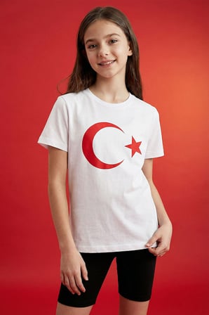 Beyaz Ay Yıldız Baskılı Unisex T-Shirt - 11333