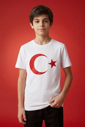 Beyaz Ay Yıldız Baskılı Unisex T-Shirt - 11333