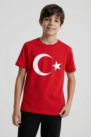 Kırmızı Ay Yıldız Baskılı Unisex T-Shirt - 11333