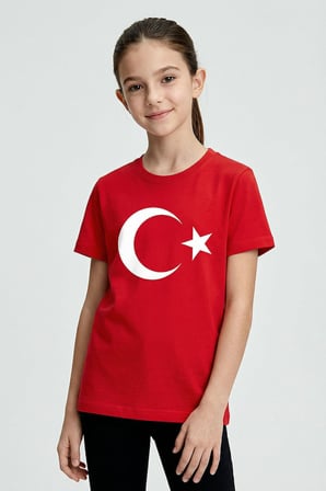Kırmızı Ay Yıldız Baskılı Unisex T-Shirt - 11333