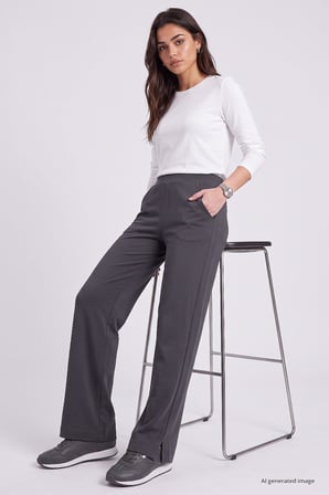 Koyu Gri Geniş Paça Pileli Kadın Pantolon - 94688