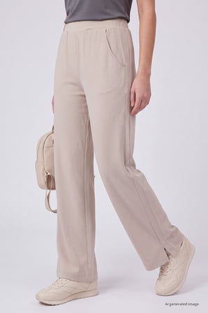 Bej Geniş Paça Pileli Kadın Pantolon - 94688