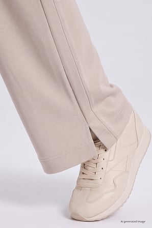 Bej Geniş Paça Pileli Kadın Pantolon - 94688