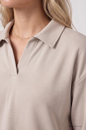 Bej Polo Yaka Rahat Form Geniş Paça Kadın Eşofman Takım - 95358