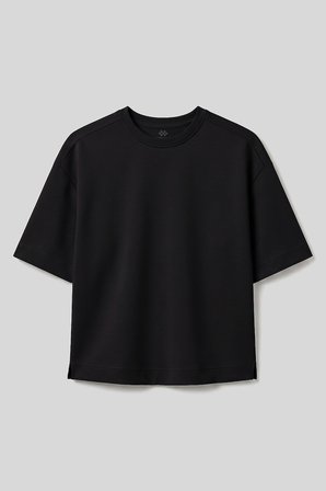 Siyah O Yaka Oversize Kısa Kollu Kadın T-Shirt - 97316