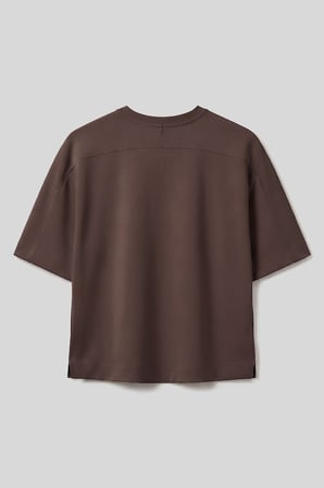 Kahverengi O Yaka Oversize Kısa Kollu Kadın T-Shirt - 97316