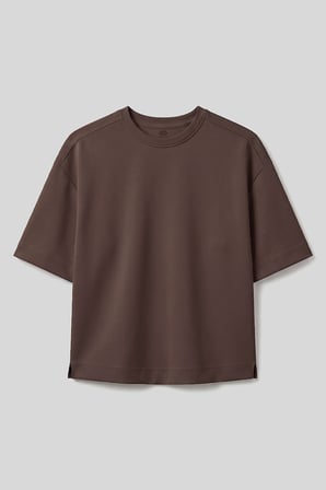 Kahverengi O Yaka Oversize Kısa Kollu Kadın T-Shirt - 97316