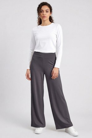 Koyu Gri Comfort Fit Geniş Paça Korsajlı Palazzo Kadın Pantolon - 94681