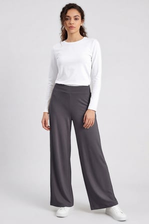 Koyu Gri Comfort Fit Geniş Paça Korsajlı Palazzo Kadın Pantolon - 94681
