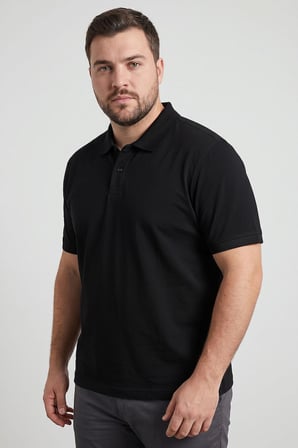 Siyah Polo Yaka Büyük Beden Battal Erkek T-Shirt - 88511