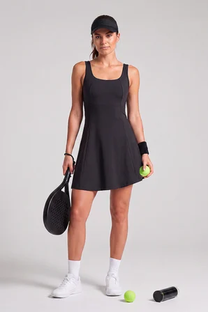 Siyah Yuvarlak Yaka Kadın Tenis Elbise - 97319