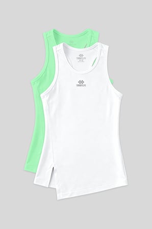 Standart Kalıp O Yaka 2li Paket Beyaz-Neon Yeşil Kadın Spor Atlet - 97256