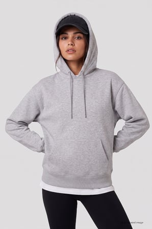 Gri Melanj Standart Kapüşonlu Kanguru Cepli Basic Kadın Sweatshirt - 97321