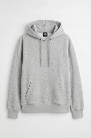 Gri Melanj Standart Kapüşonlu Kanguru Cepli Basic Kadın Sweatshirt - 97321