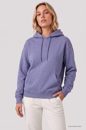 Eflatun Standart Kapüşonlu Kanguru Cepli Basic Kadın Sweatshirt - 97321