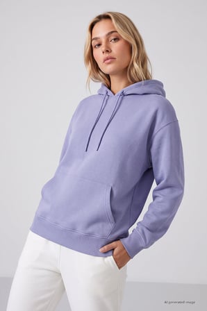 Eflatun Standart Kapüşonlu Kanguru Cepli Basic Kadın Sweatshirt - 97321