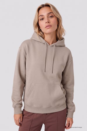 Koyu Bej Standart Kapüşonlu Kanguru Cepli Basic Kadın Sweatshirt - 97321